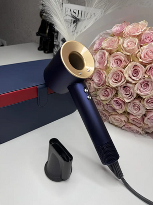 Професійний фен 1 насадка з кейсом Super Hair Dryer з турборежимом та іонізацією синій + золото 716 фото