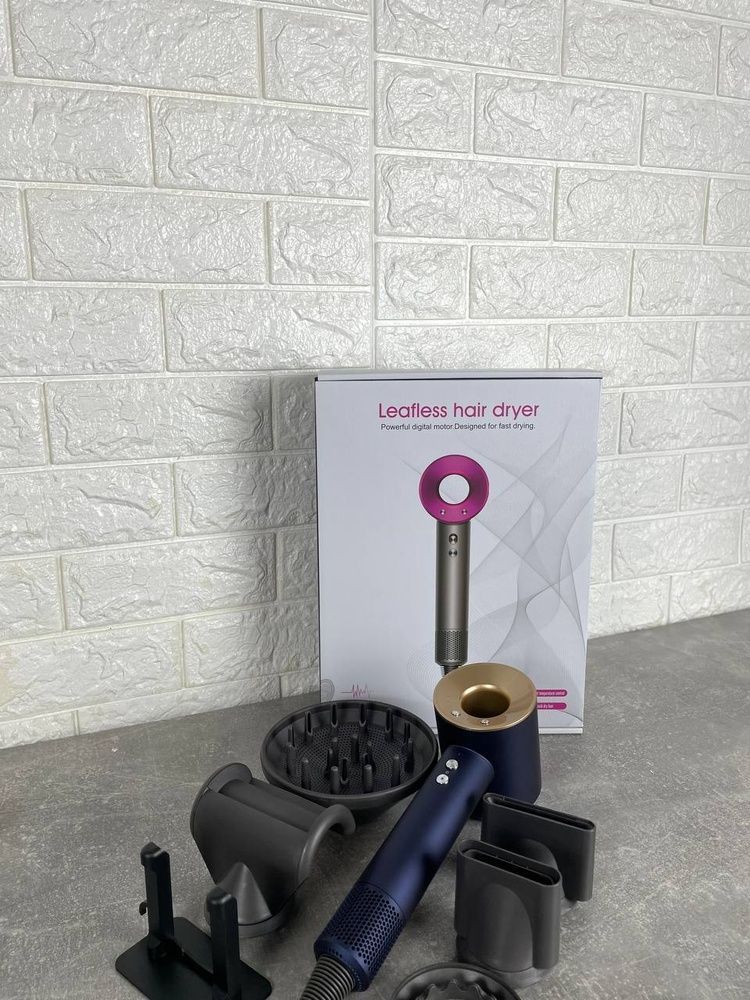 Професійний фен Super Hair Dryer 5в1 з іонізацією синій з золотим Стайлер Supersonic 1600Вт з 5 магнітними насадками 784 фото