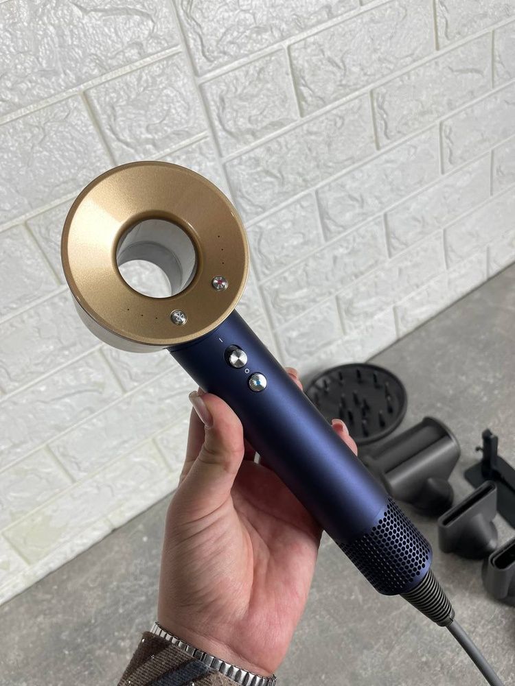 Професійний фен Super Hair Dryer 5в1 з іонізацією синій з золотим Стайлер Supersonic 1600Вт з 5 магнітними насадками 784 фото